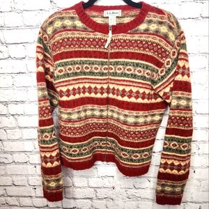 L L Bean Native Wool Zipper Cardigan Jacket Womens Large Red Warm